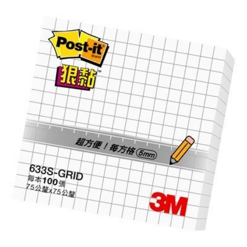 3M 633S-GRID方格狠黏便條-白