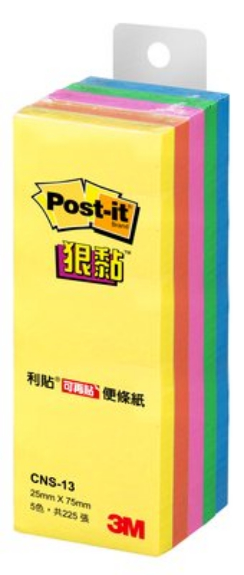 3M CNS-13 1"X3"五色狠黏便條紙